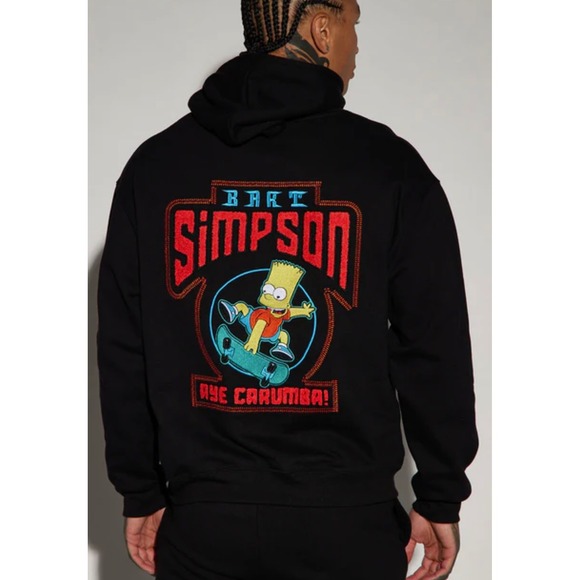 The Simpsons Other - Simpsons Bart Black Hoodie XXL Embroidered Eat My Shorts Aye Carumba Mens